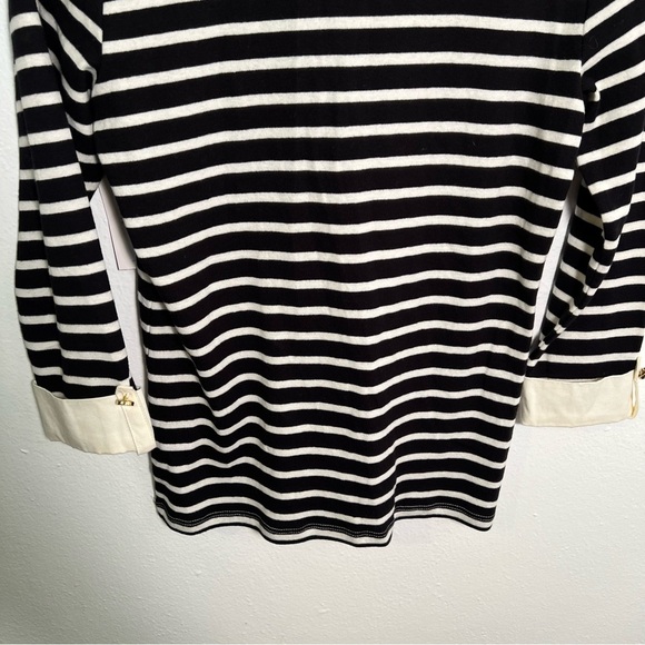 Charter Club Pima Cotton Split Neck Top Black Cream Stripes P - Picture 7 of 9